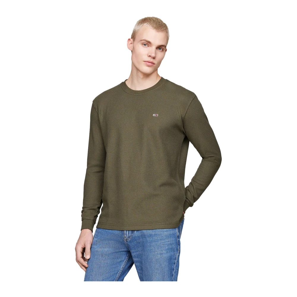 Tommy Jeans Groene Alveolaire Katoenen Longsleeve T-shirt Green Heren
