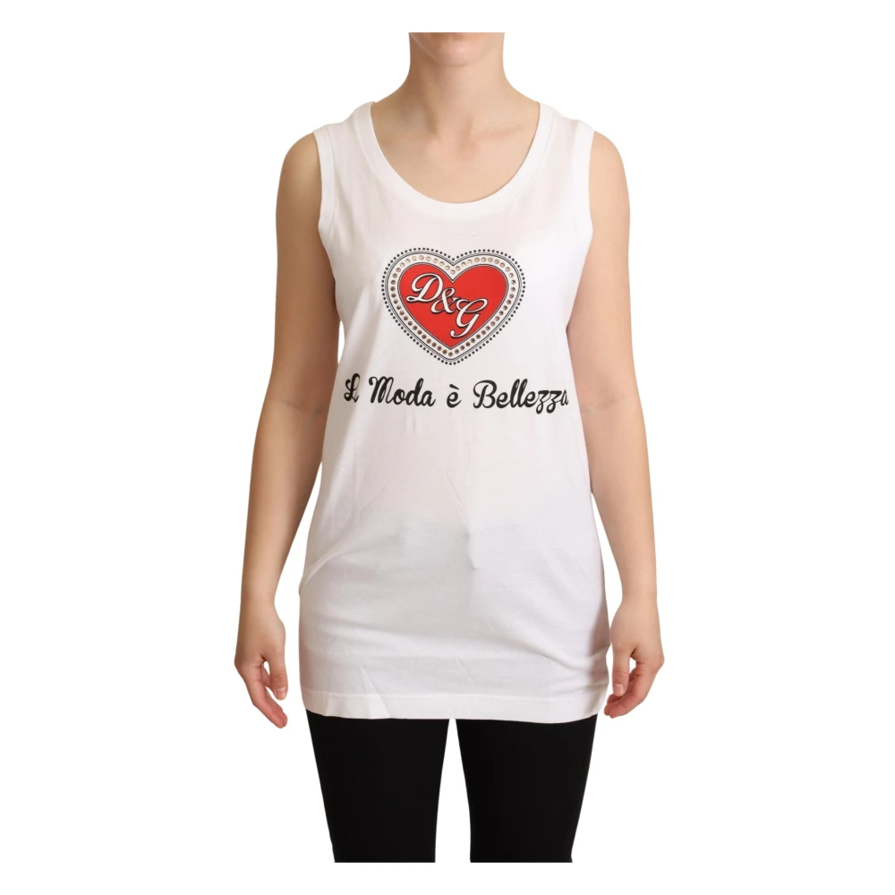 Dolce & Gabbana Women's White La Moda Crystal Tank Top T-Shirt - Sleeveless Tops - 2XS - Tops