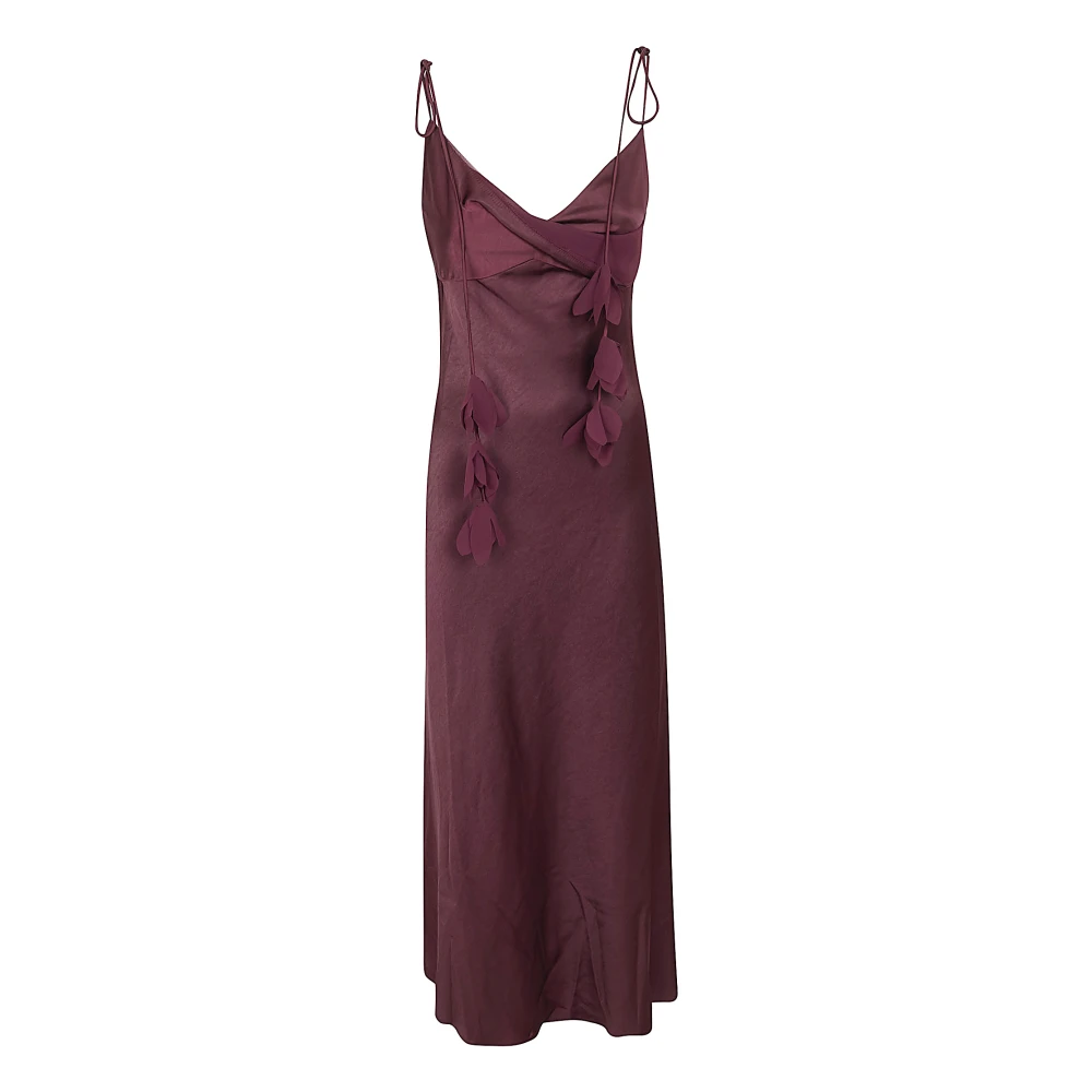 Self Portrait Women's Red Satin Flower Midi Dress