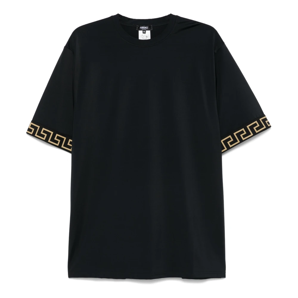 Versace Zwarte Crew Neck Polos met Greca Motif Black Heren