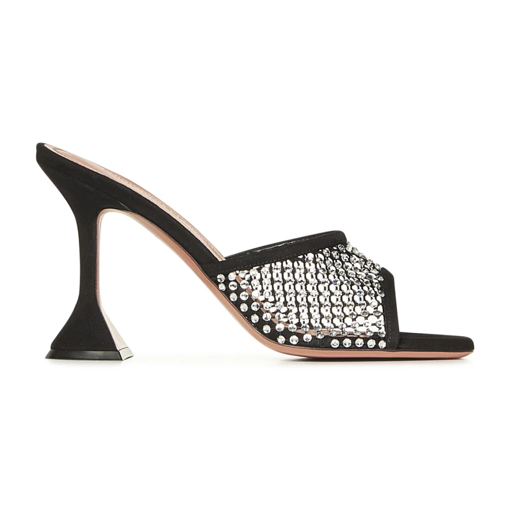 Amina Muaddi Women's Black Sandals With Hourglass Heel - Heeled Mules - 4 Uk - Shoes