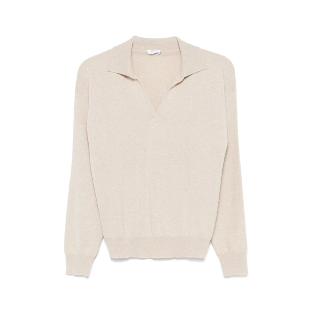 PESERICO Beige Gebreide Lurex Polo Top Beige Dames