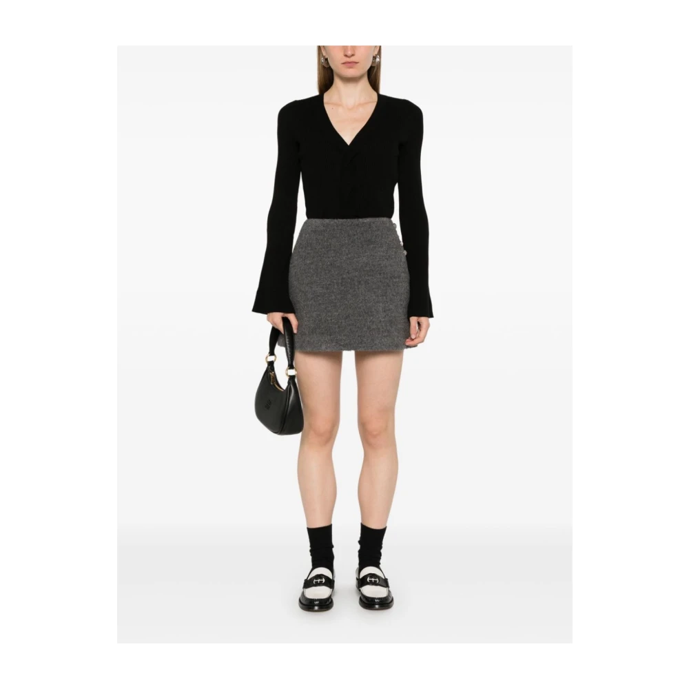 Twinset Zwarte V-hals Sweaters met Ribdetail Black Dames