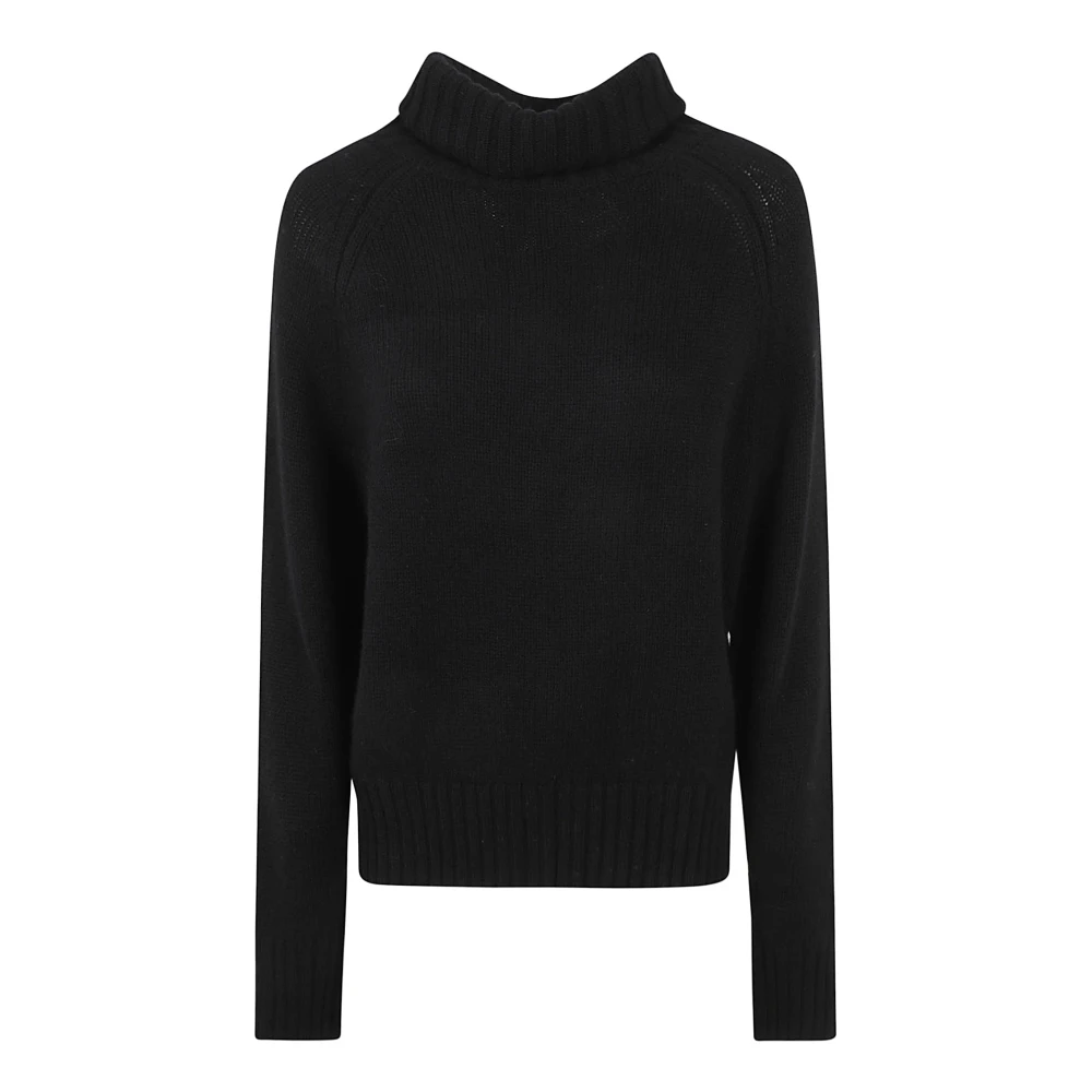 Allude Zwarte Geribbelde Gebreide Rolhals Sweater Black Dames