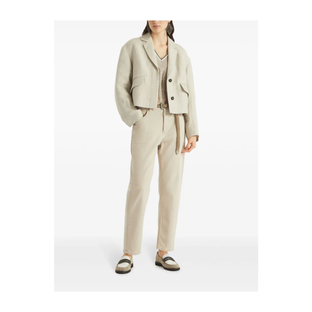 BRUNELLO CUCINELLI Beige Paillet Trui V-Hals Dazzling Gebreid Beige Dames