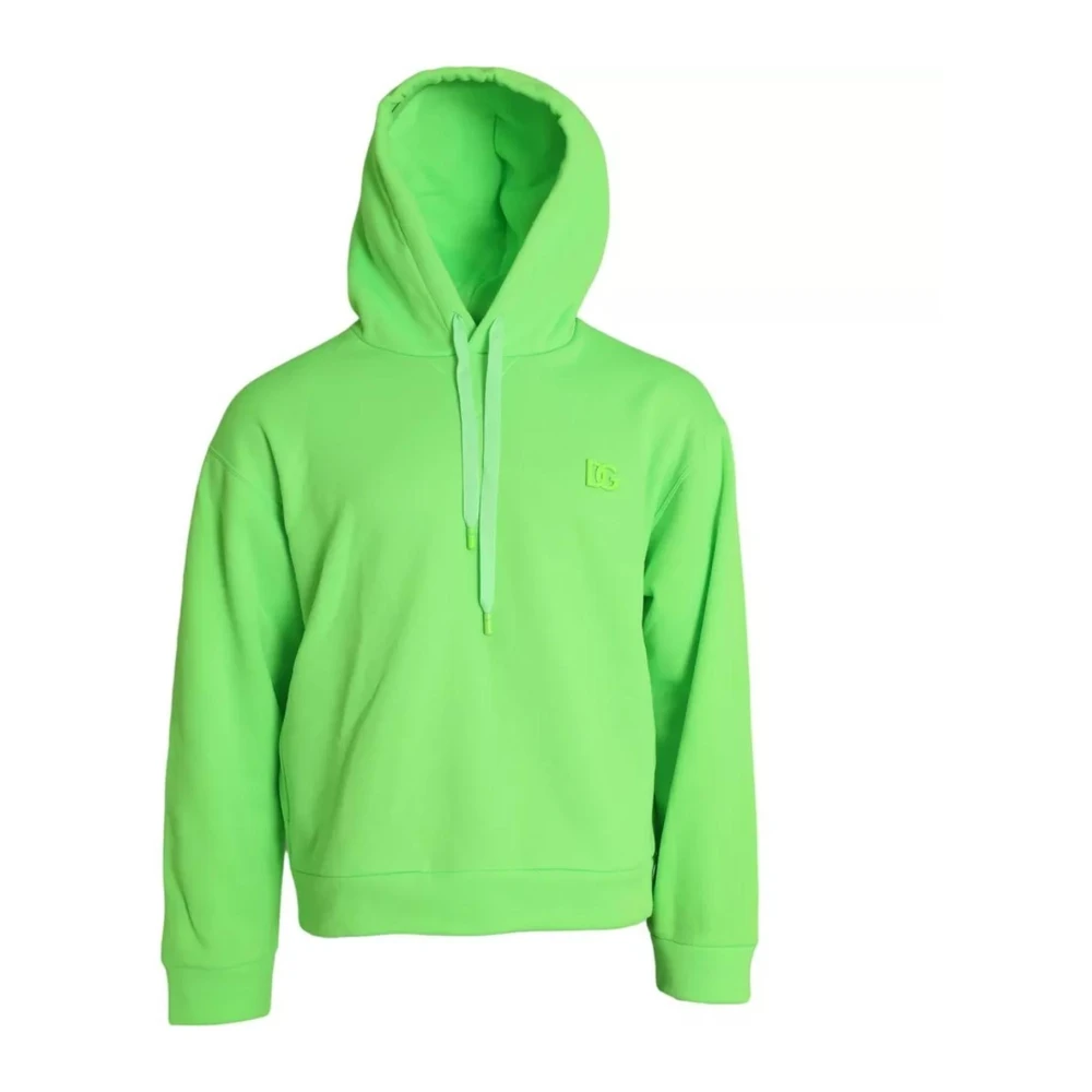 Dolce & Gabbana Men's Green Hoodies,, Neon Logo Hoodie Jumper 3XL