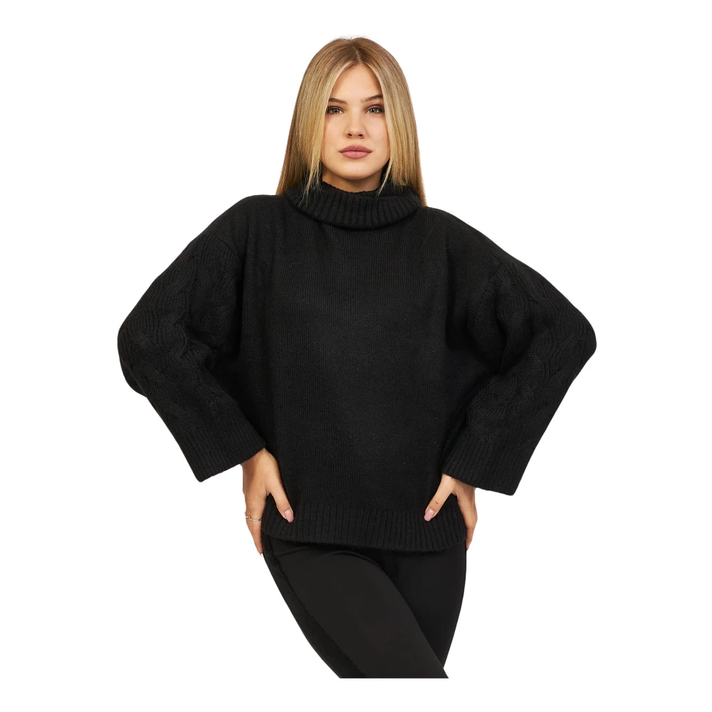 Armani Exchange Zwarte trui met kabelgebreide details Black Dames