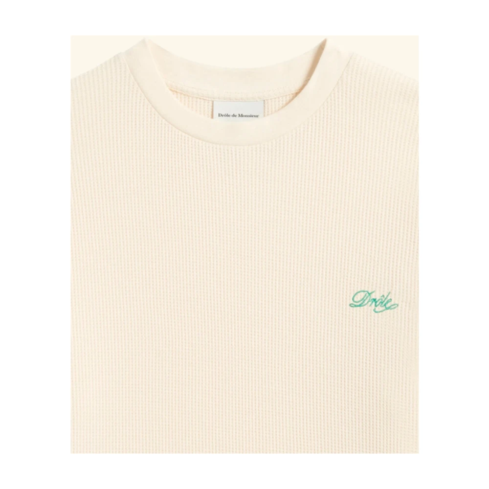 Drole de Monsieur Wafel Lange Mouw Katoenen T-Shirt Room Beige Heren