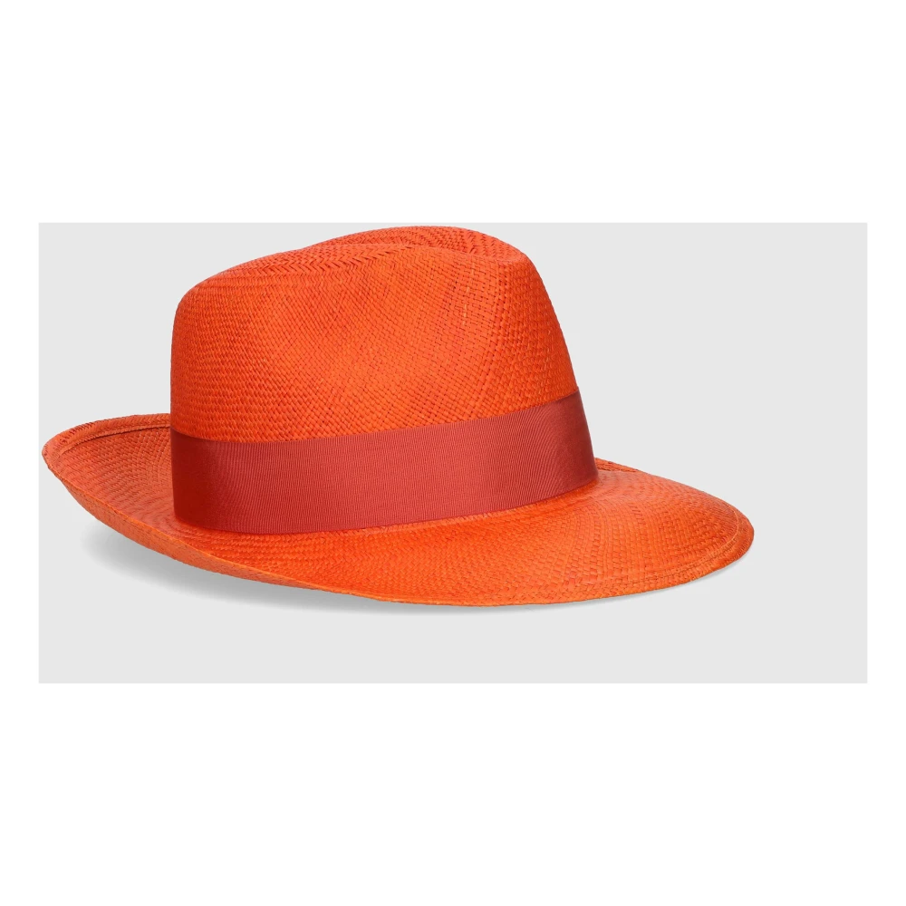Borsalino Handgeweven Panama Hoed Orange Heren