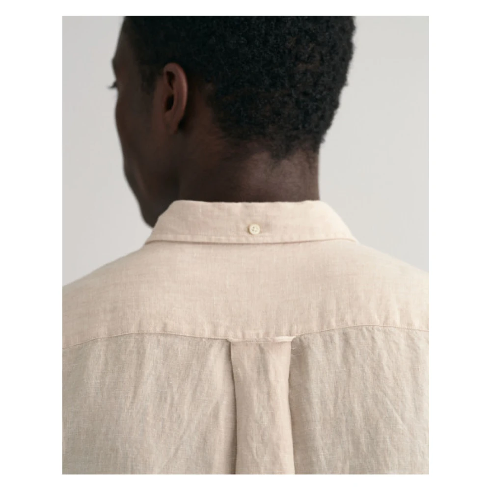 Gant Reguliere Linnen Overhemd met Geborduurd Logo Beige Heren