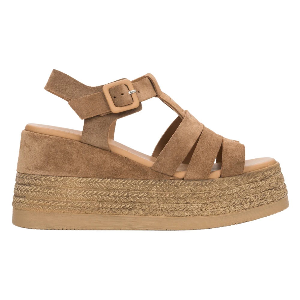 Estro Beige Velour Wedge Sandals - Female - Wedges - 6 Uk - Shoes