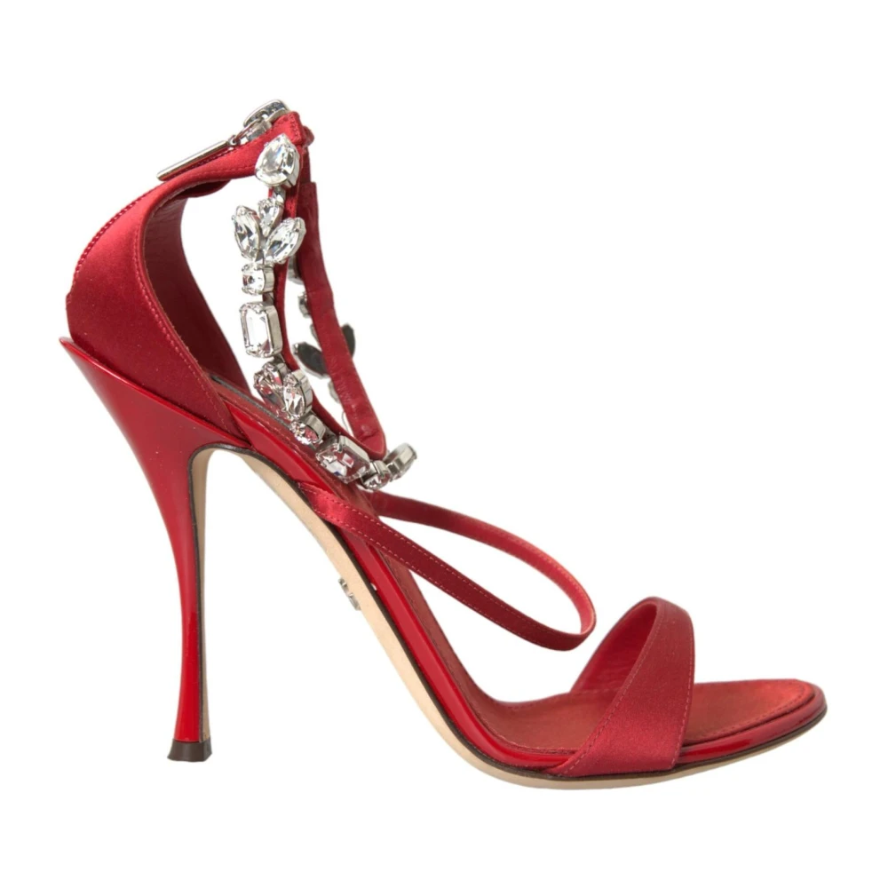 Dolce & Gabbana Women's Red High Heel Sandals, 2 Uk, Crystal Ankle Strap Sandals