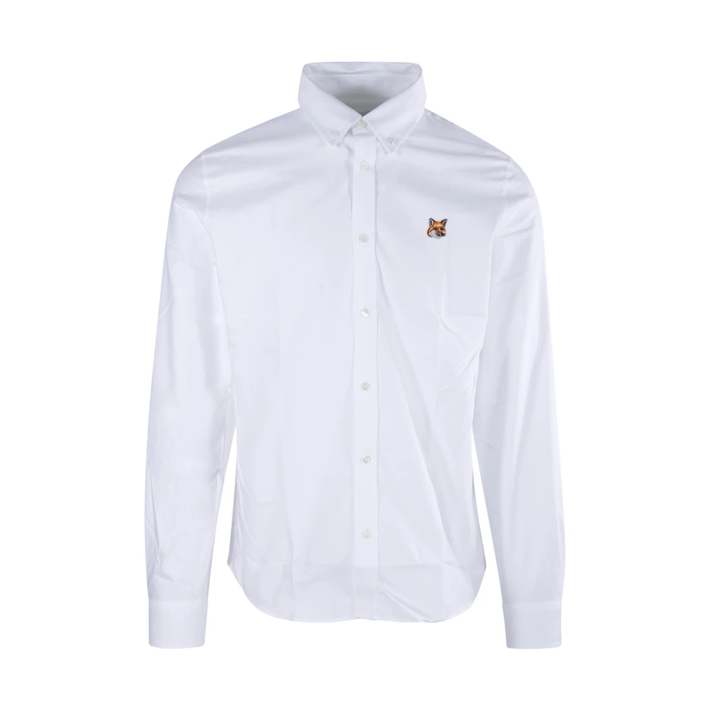 Maison Kitsuné Klassieke Button Down Overhemd met Institutionele Fox H White Heren