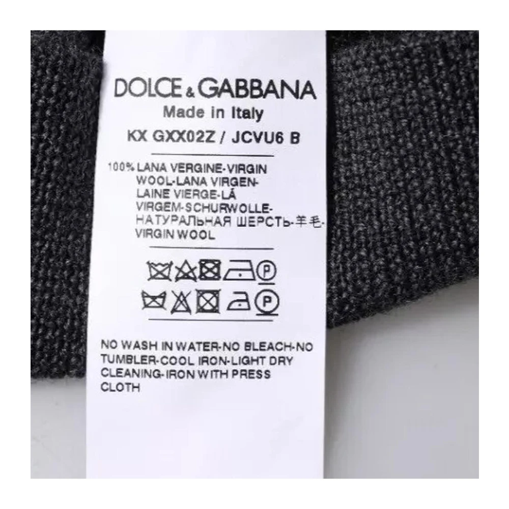 Dolce & Gabbana Logo Geborduurde Wollen Pullover Trui Gray Heren
