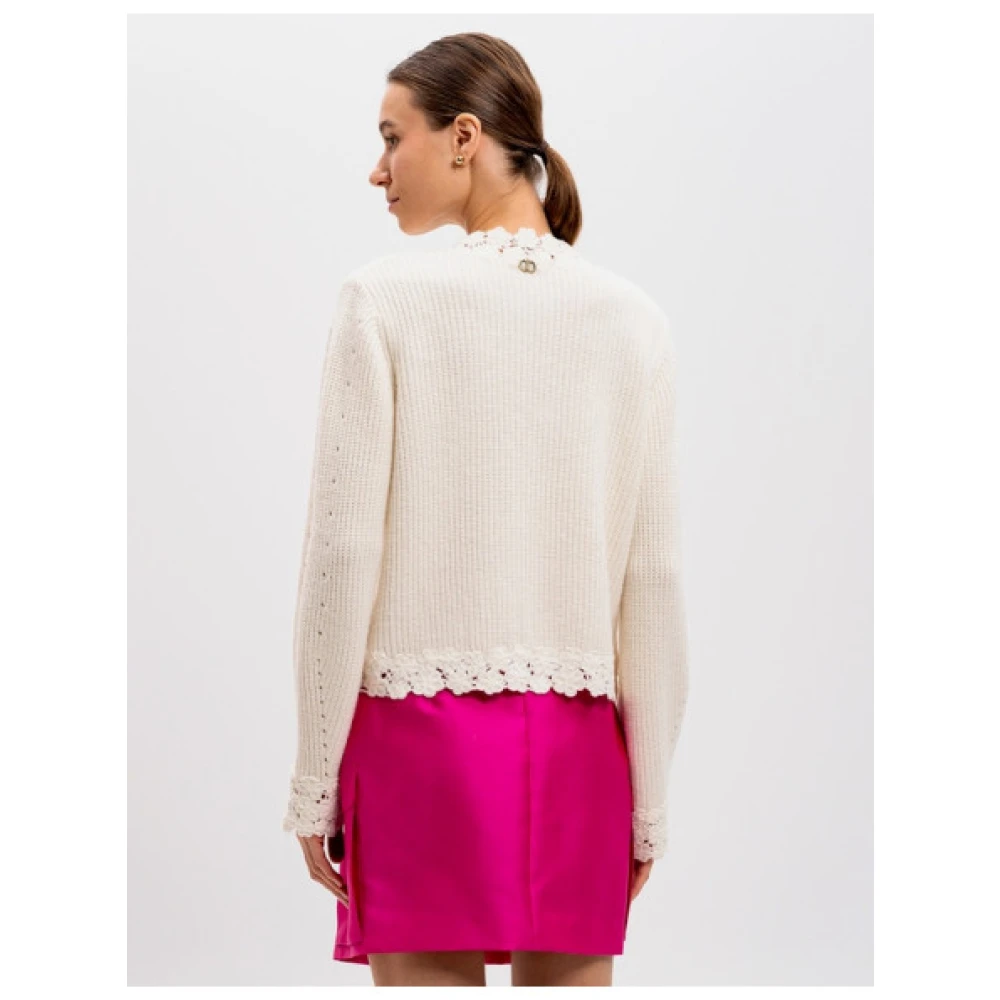 Twinset Gehaakte wollen blend vest White Dames
