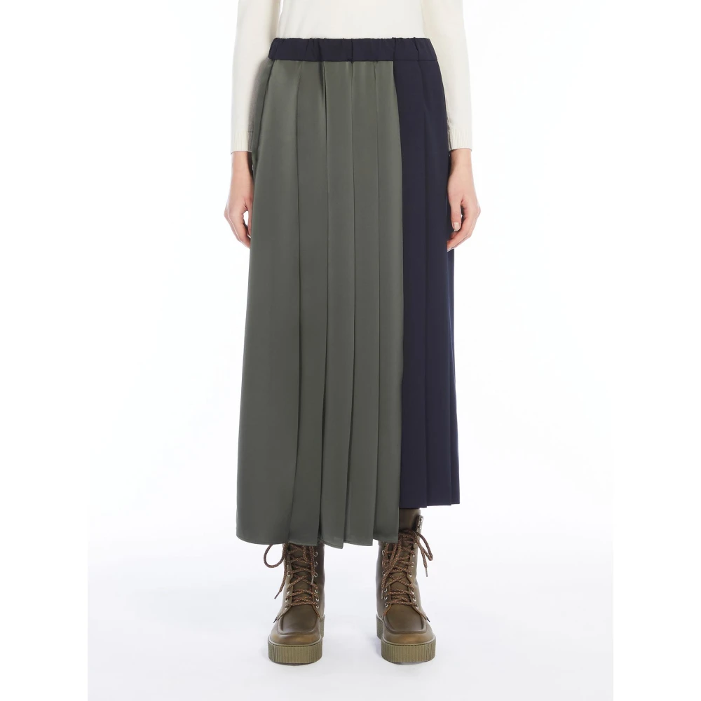Max Mara Weekend Asymmetrische wollen en satijnen midi-rok Multicolor Dames