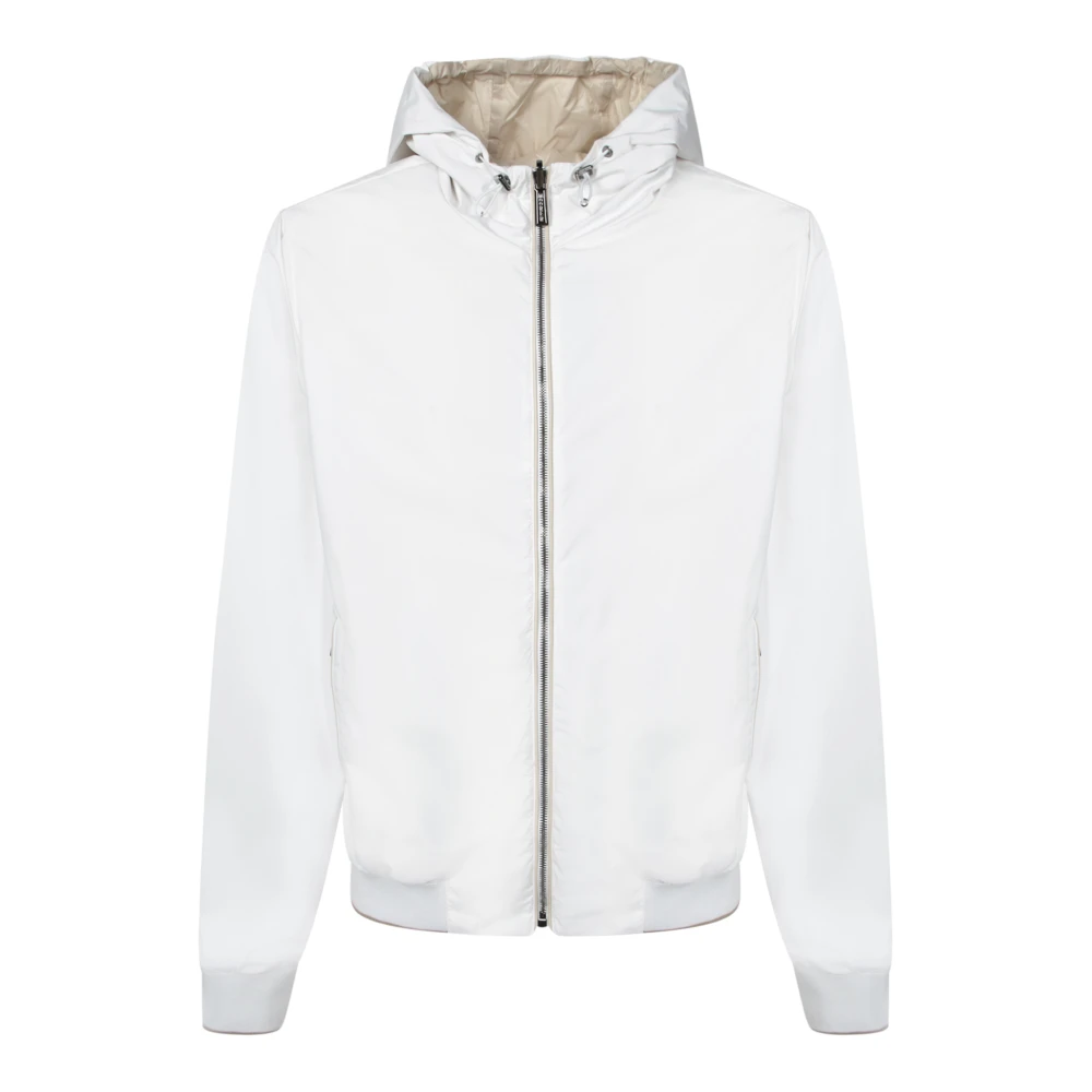 Moorer Men's White Hooded Jacket With Zip Closure