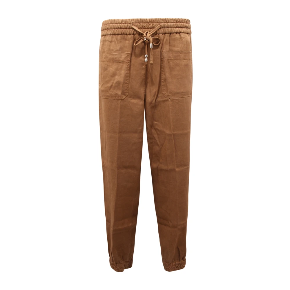 Dondup Women's Brown Slim-Fit Trousers, W30, Linen Blend Trousers Made In Italy