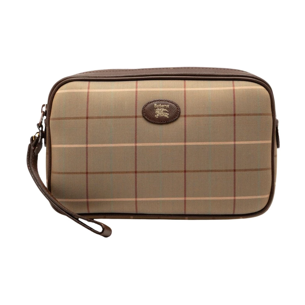Burberry Vintage Women's Brown Pre-Owned Checkered Wristlet Pouch