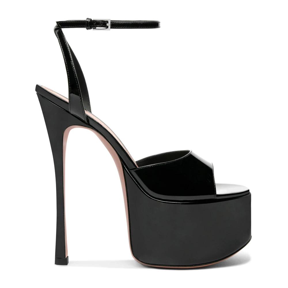 Amina Muaddi Women's Black Patent Leather Stiletto Sandals