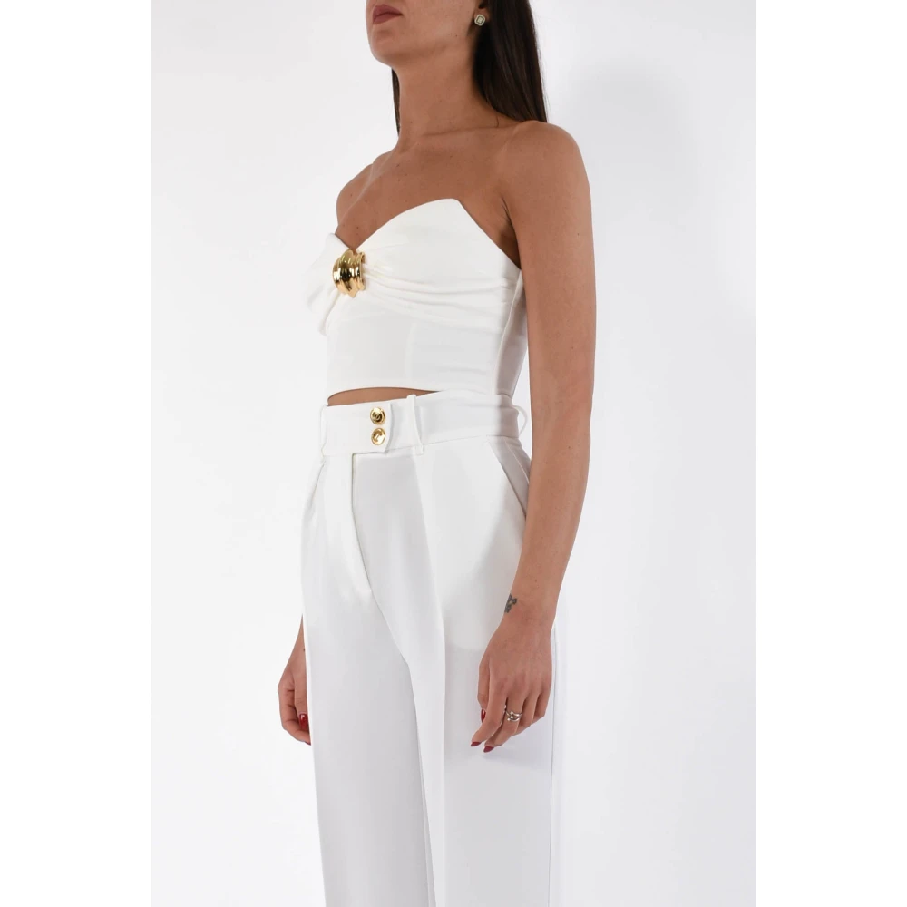 Elisabetta Franchi Top in vloeiende crêpe met juweeldecoratie White Dames