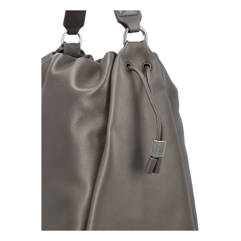 BRUNELLO CUCINELLI Donkerbruine leren handtas met Monile-details Brown Dames
