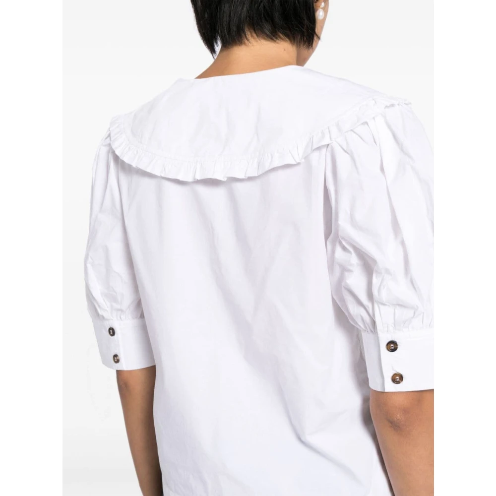 Ganni Witte Katoenen Poplin Gerimpelde Blouse White Dames