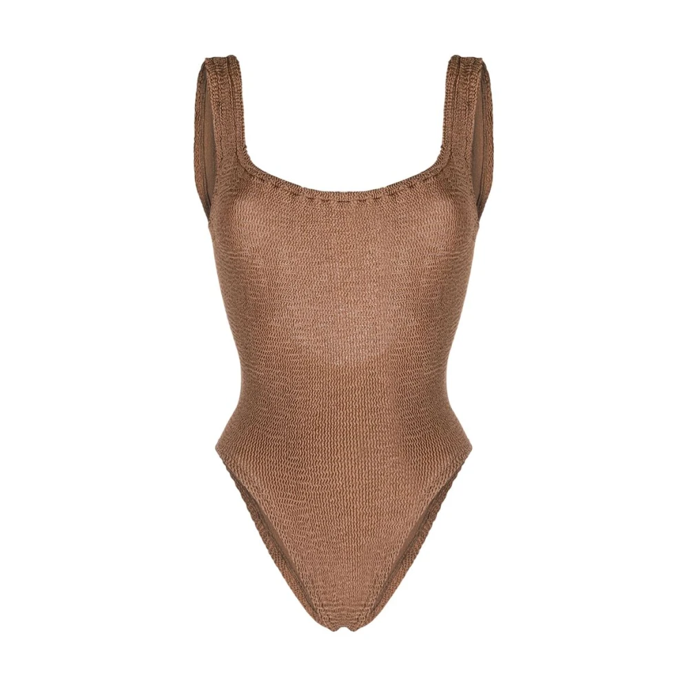 Hunza G Metallic Chocolade Gebreide Beachwear Brown Dames