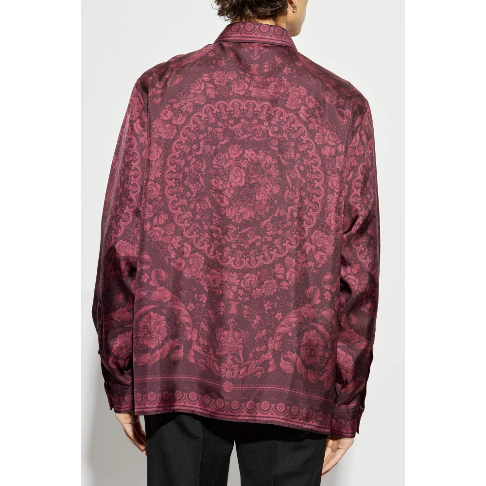 Versace Zijden shirt met Barocco-print Red Heren