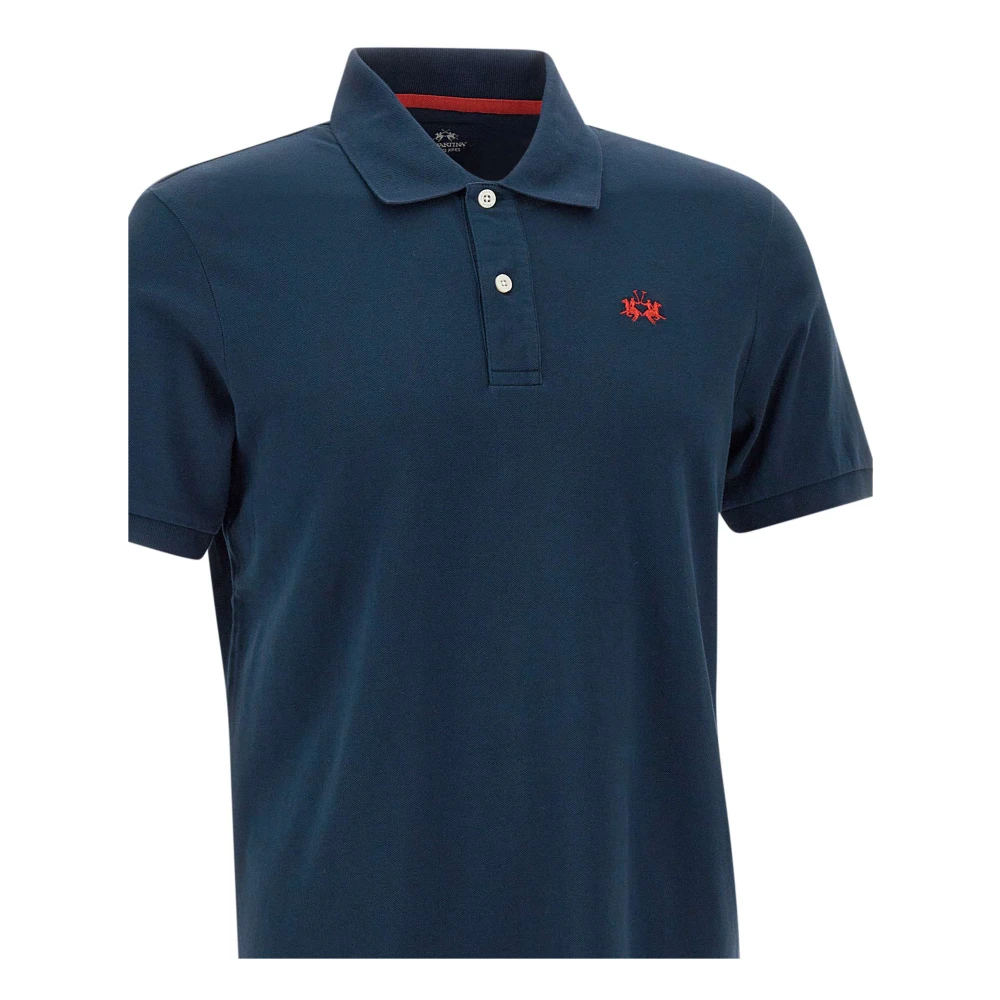 LA MARTINA Blauw Katoenen Poloshirt met Logo Blue Heren