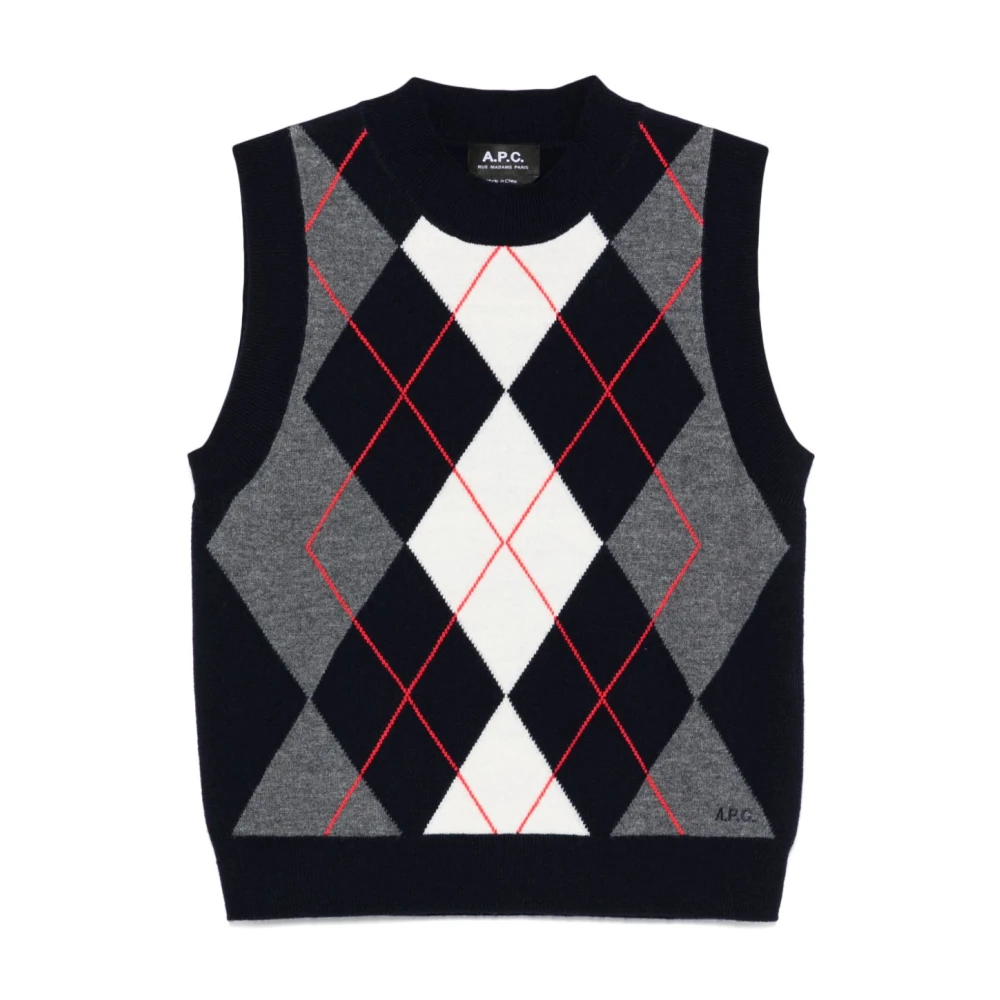 A.p.c. Women's Multicolor Round-Neck Knitwear, L, Blue Embroidered Logo Crew Neck Jumper