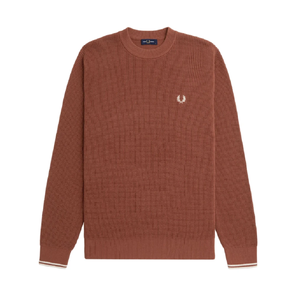 Fred Perry Brun Tröja Honungs Kaka Textur Lagerdel Stycke Brown, Herr