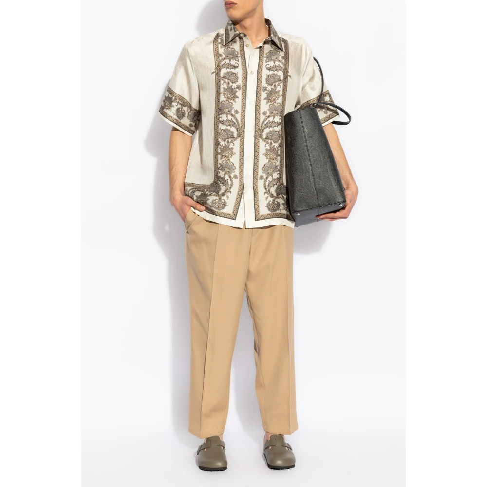 ETRO Zijden shirt met print Beige Heren