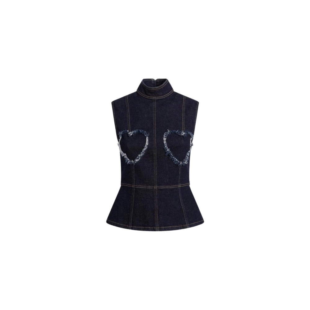 Moschino Donna Blu Top In Denim Elasticizzato