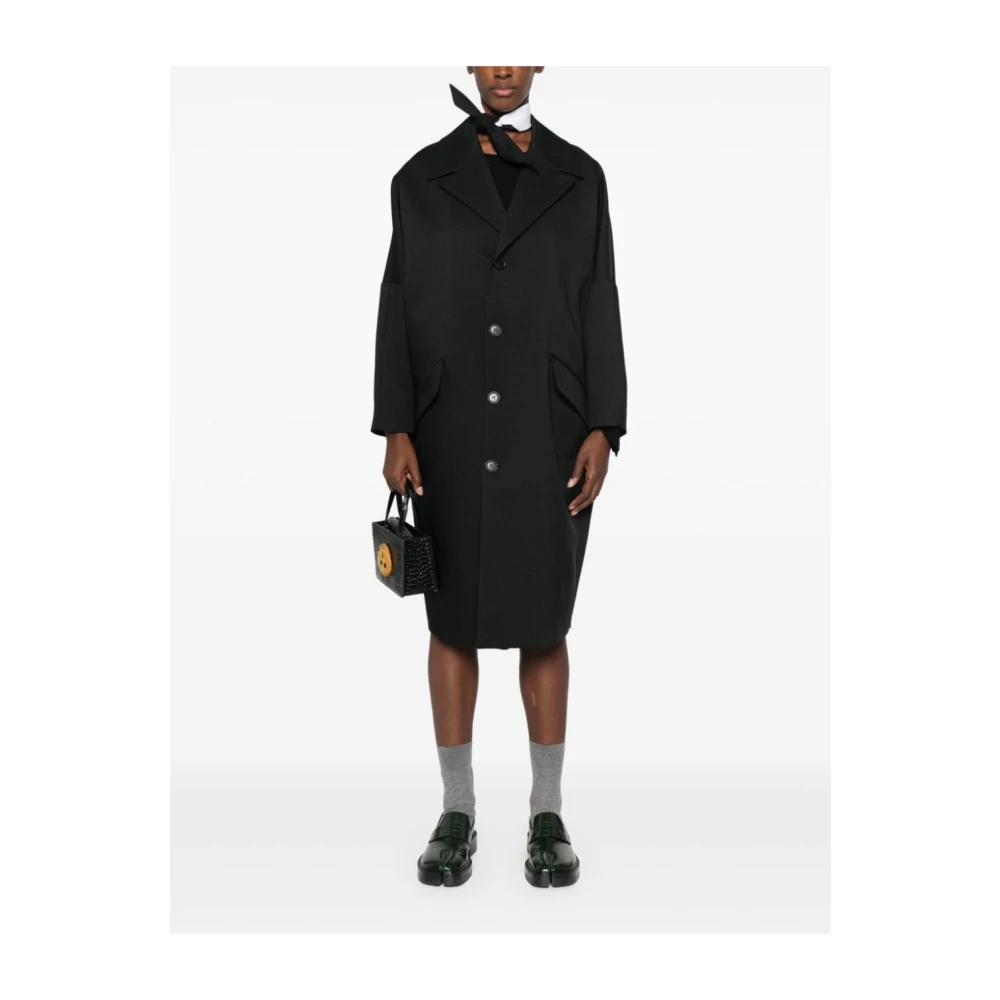 MM6 Maison Margiela Zwarte twill geweven jas Black Dames