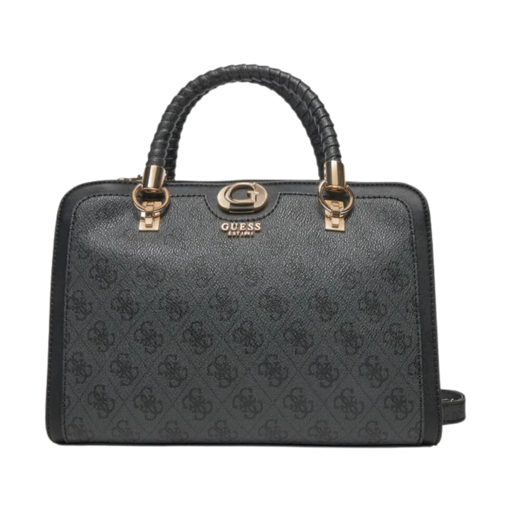 Guess Logo Society Satchel in Steenkool Black Dames