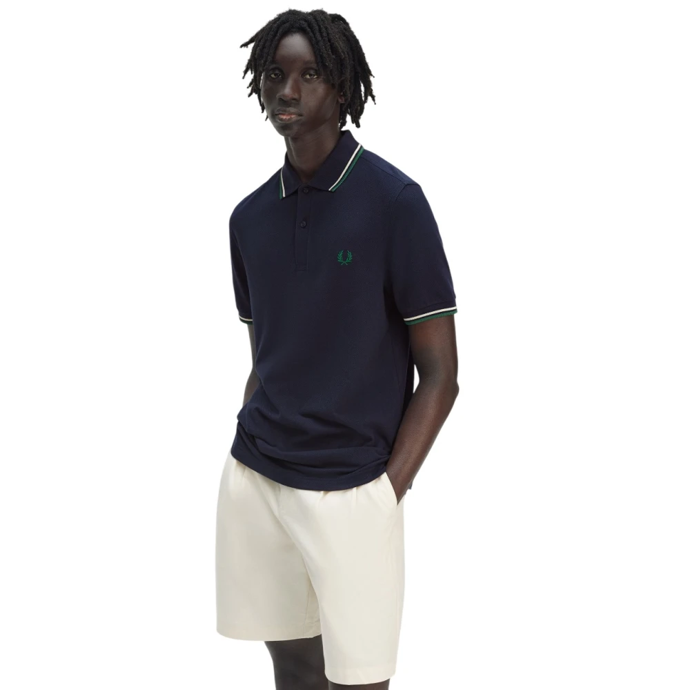 Fred Perry Blauw Poloshirt met Dubbele Streep Blue Heren
