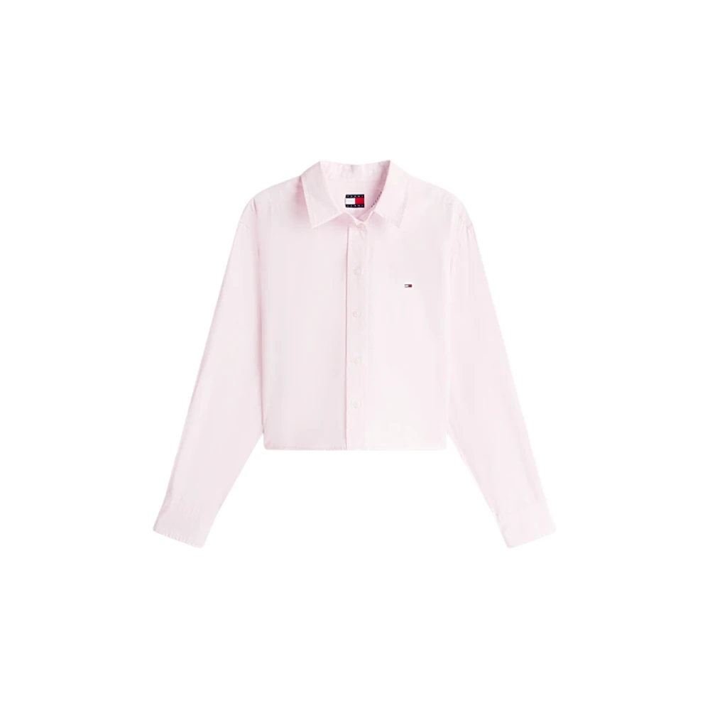 Tommy Jeans Women's Pink Shirts, M, Relaxed Fit Cropped Poplin Shirt