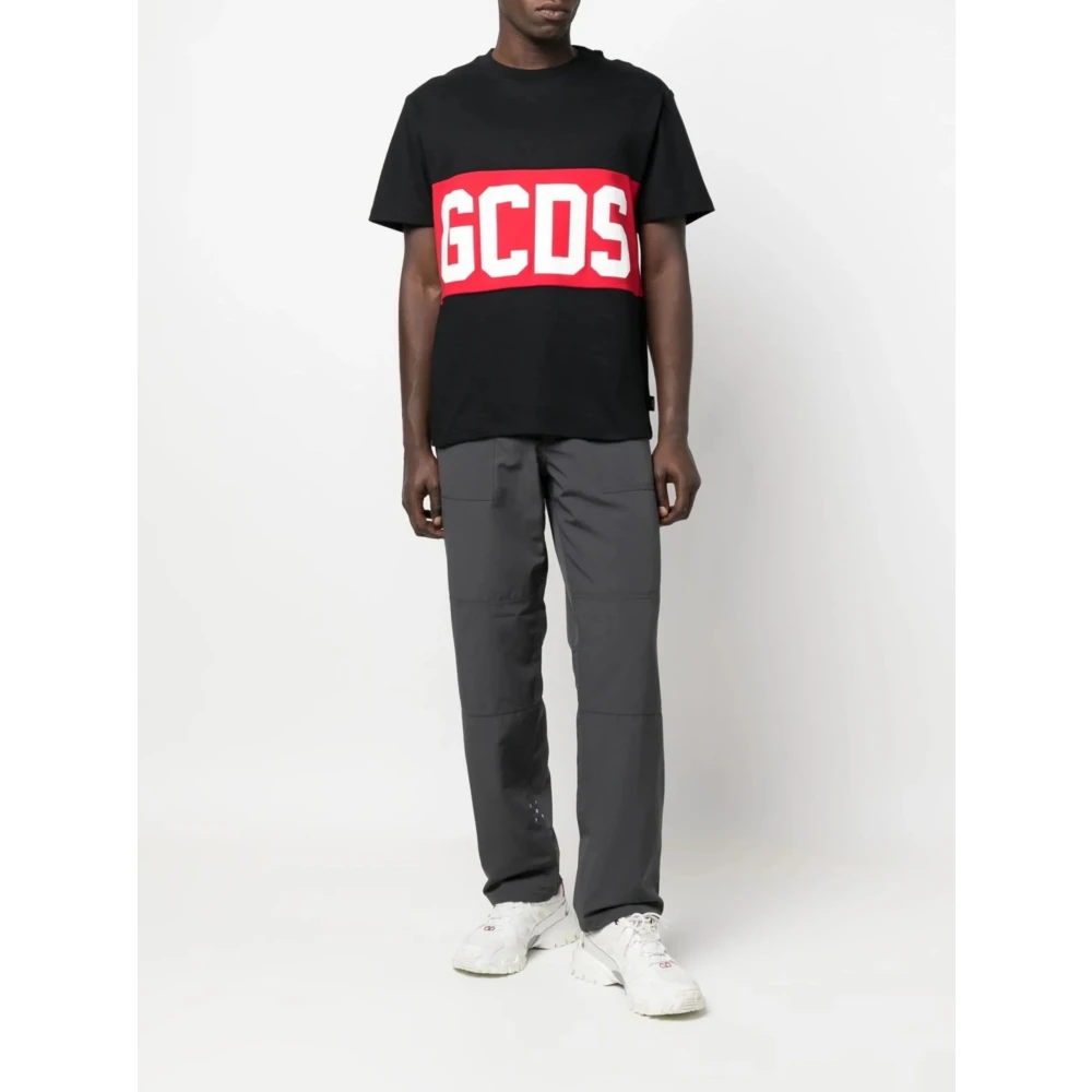 Gcds Logo Band Oversized Zwarte T-shirt Black Heren
