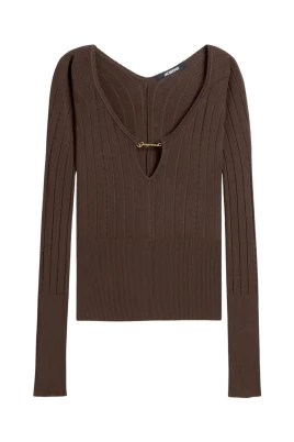 Brun Ribbstickad Topp