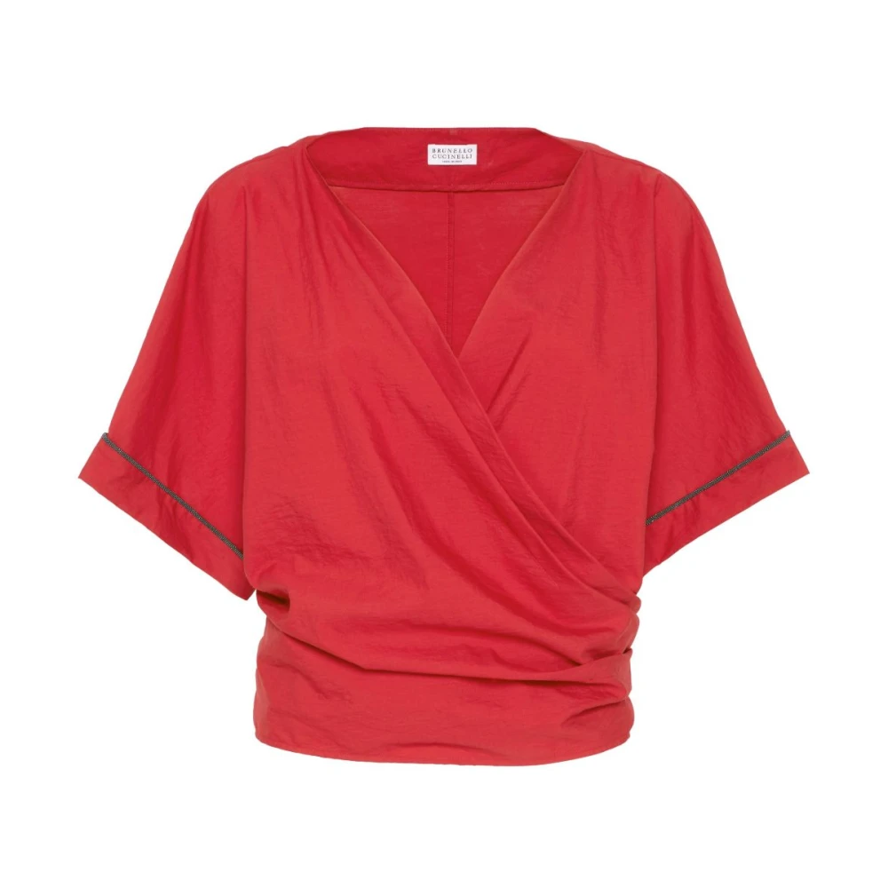 BRUNELLO CUCINELLI Rode V-hals T-shirts en Polos Red Dames