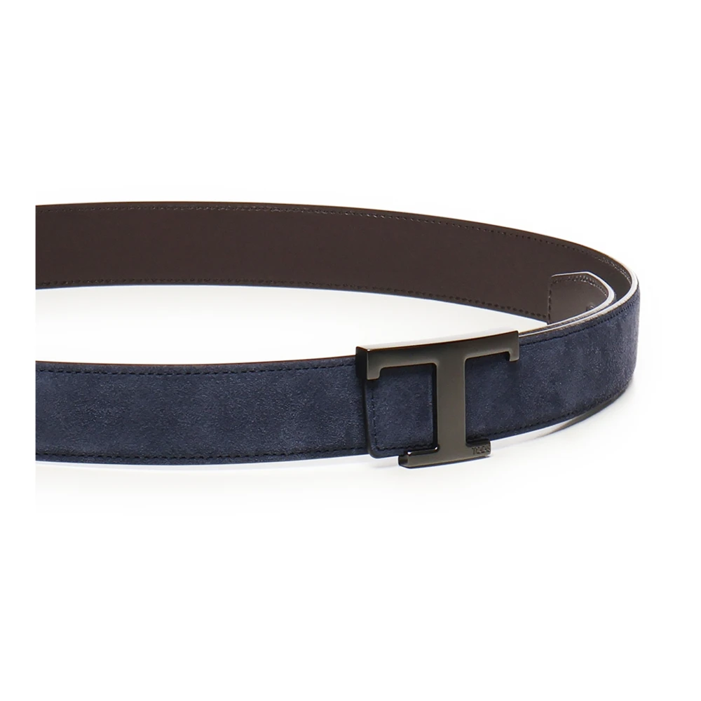 TOD'S Blauw Suède Dubbelzijdige Riem met T-Gesp Blue Heren