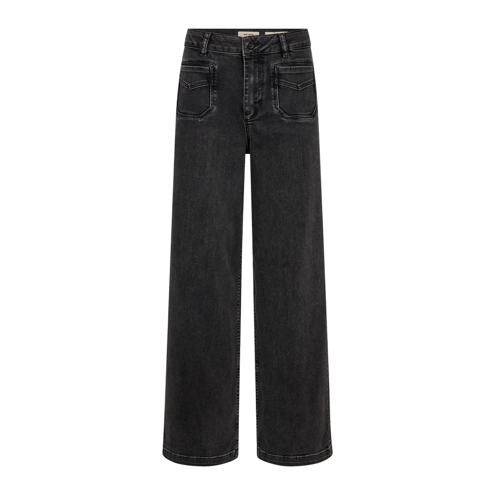 Mos Mosh Women's Gray Wide Jeans, W24, Deluxe Jeans With Wide Legs And High Waist