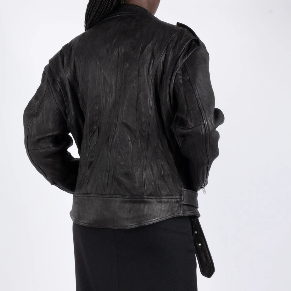 Acne Studios Verweerde Leren Bikerjas Black Dames