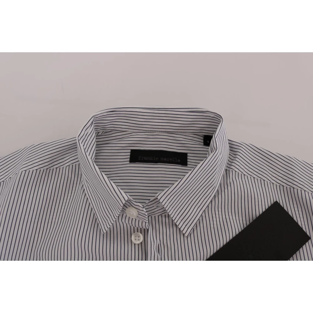 Frankie Morello Blauw Gestreept Casual Katoenen Overhemd White Heren