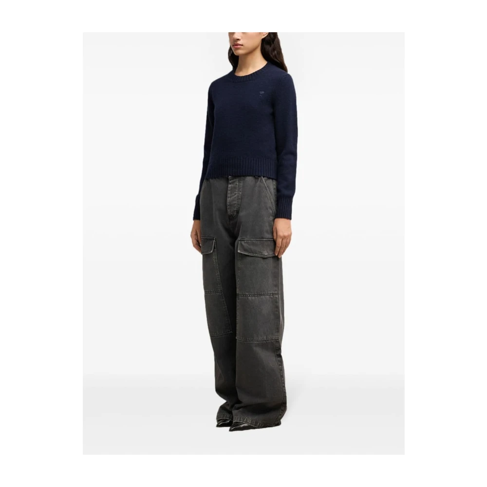 Ami Paris Blauwe Wol-Kasjmier Trui met Monogram Blue Dames