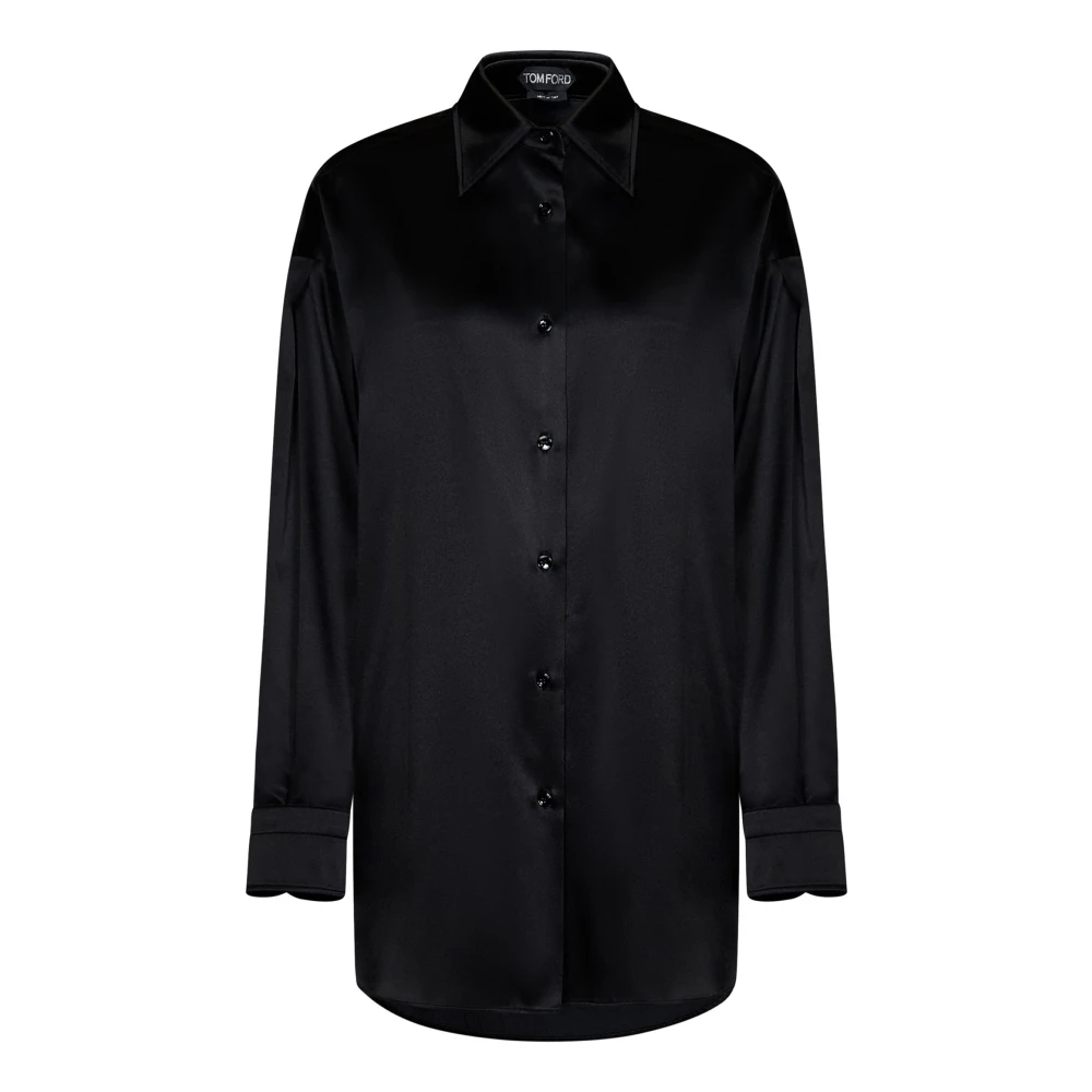 Tom Ford Women's Black Stretch Silk Satin Relaxed Fit Shirt - Shirts - M - Blouses & Shirts