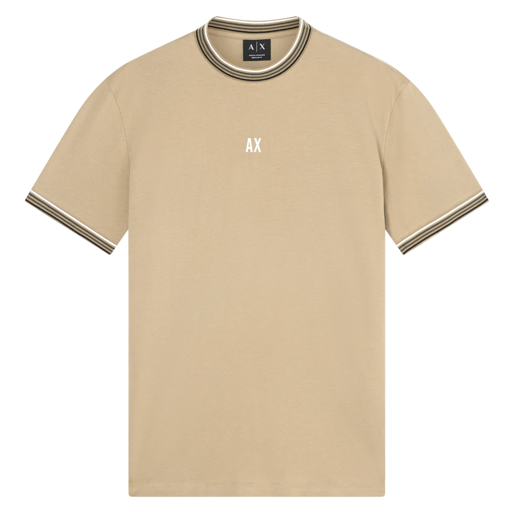 Armani Exchange Mannelijk Beige Tops Heren, L, Logo-Print T-Shirt