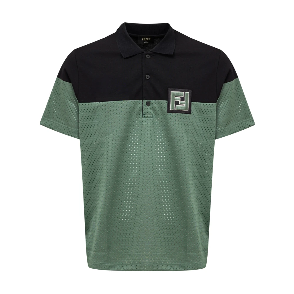 Fendi Bicolor poloshirt met korte mouwen Green Heren
