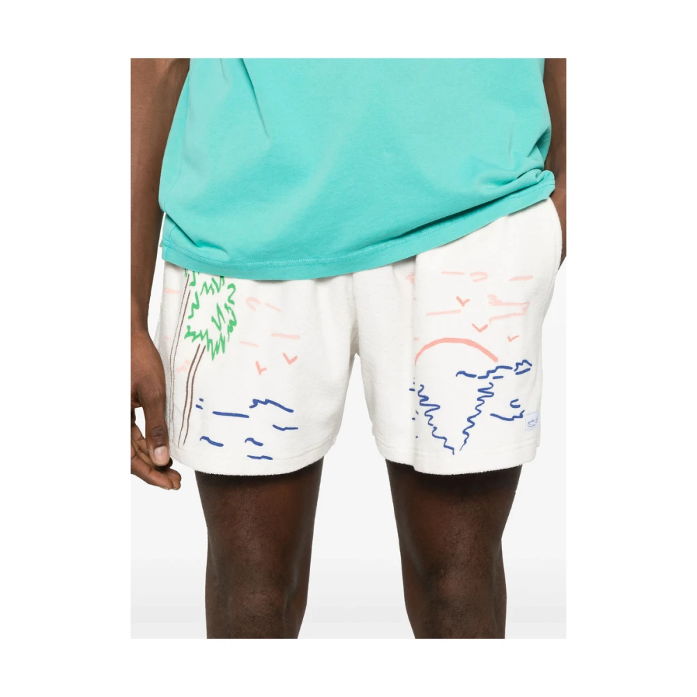 Maison Labiche Illustratie Print Elastische Taille Shorts White Heren
